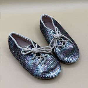 ZARA Baby Sequin Lace Up Shoes Size 23 Iridescent Sparkle Toddler Sneakers